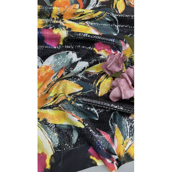 3D Floral Sequin Embroidery Fabric For Birthday Party Dress