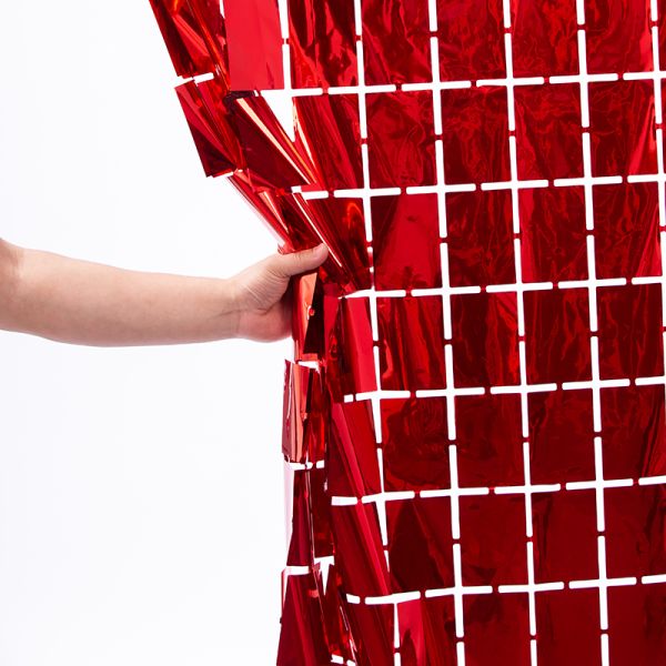 Waterproof Living Room Grid Square Foil Curtain Backdrop Silk Curtain For Party Decoration