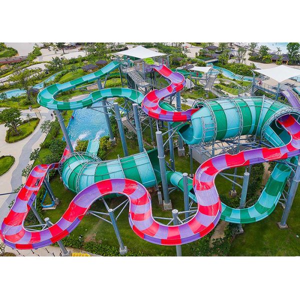 Large Water Park Slide Equipment , Boomerang Water Slide Fiberglass Material