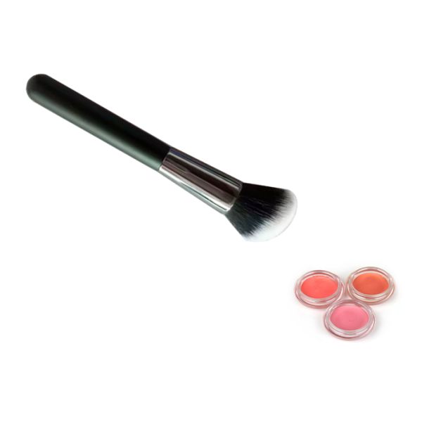 Angel Hair Head Contour Blush Brush With Black Long Wooden Handle