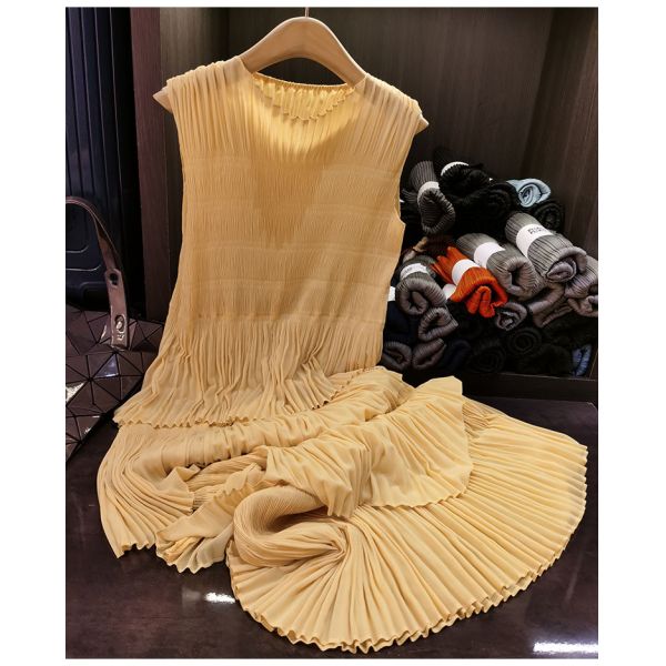 Women's Chic Summer Dress Super Elegant Pleated Design Casual Midi Length Chiffon Wide Swing Long Skirt Leopard High-End