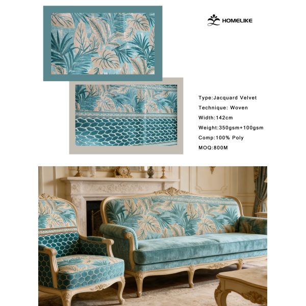 100% Polyester Luxury Tropical Leaf Jacquard Velvet For Sofa