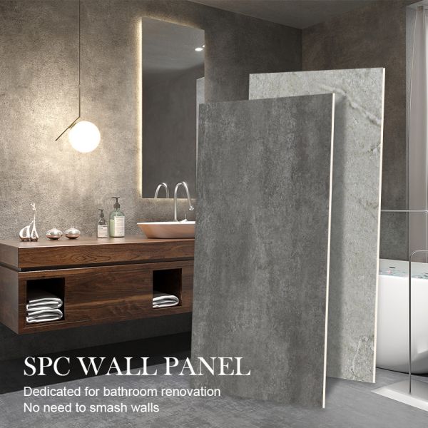 SPC Wall Panels Favourite 600*2440*4mm Waterproof And Moisture-Resistant Stone Plastic Composite Eco-Friendly Stone Plastic Composite Faux Tile Design Wall Paneling For Bathroom And Toilet