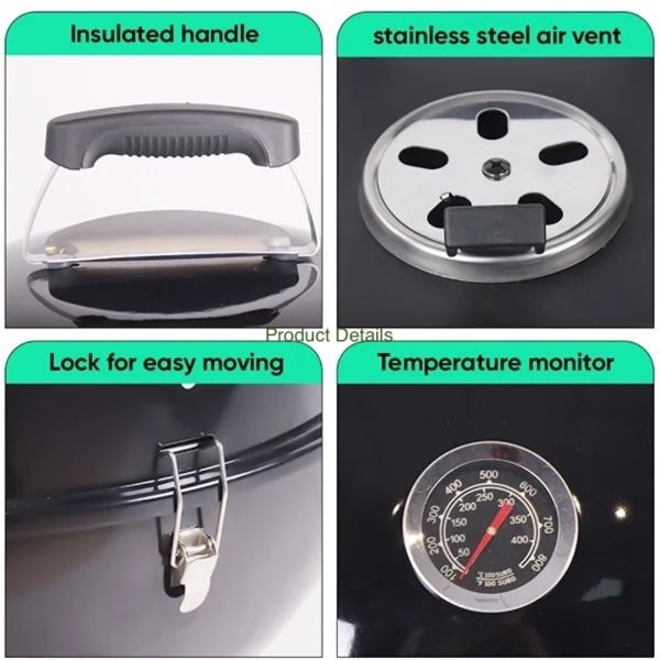 Black Custom Cool Camping Vertical Charcoal Smoker Grills 2 In 1 18 Inch 63X48.9X95.5CM