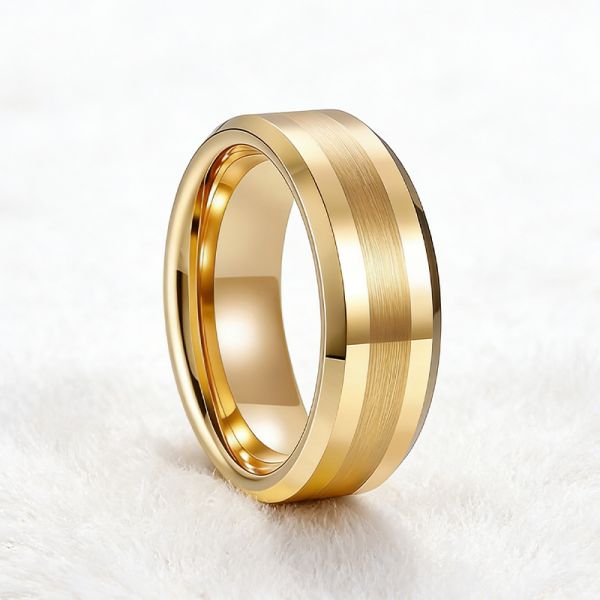Customized 8mm Gold Plated Brushed Tungsten Wedding Band for Men and Women