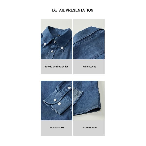 T-shirt en denim homme à manches longues sans fer et anti-rides pour les affaires occasionnelles