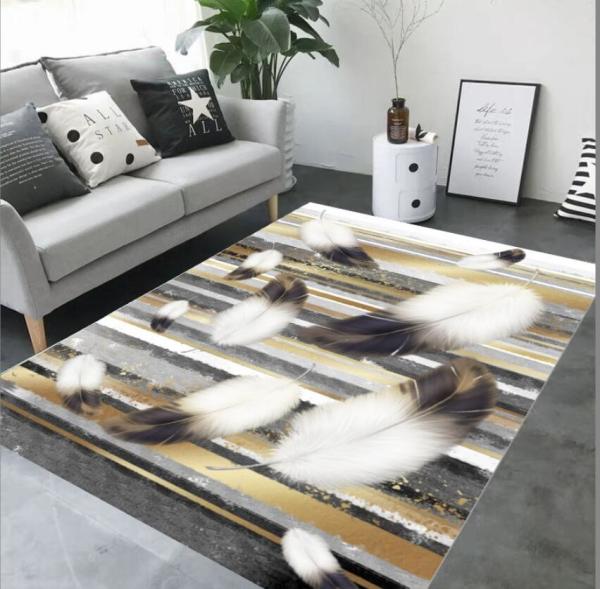 160*250cm Rectangle Living Room Floor Carpets By 3D Printed Feather Pattern