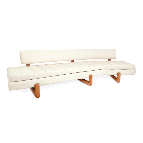 Velvet Or Linen Modern Classic Sofa With Solid Mahogany Legs , White