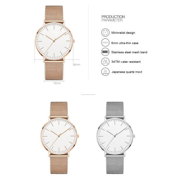 3 ATM Water Resistant Silver Stainless Steel Watch 316l 40mm Diameter Watch Case