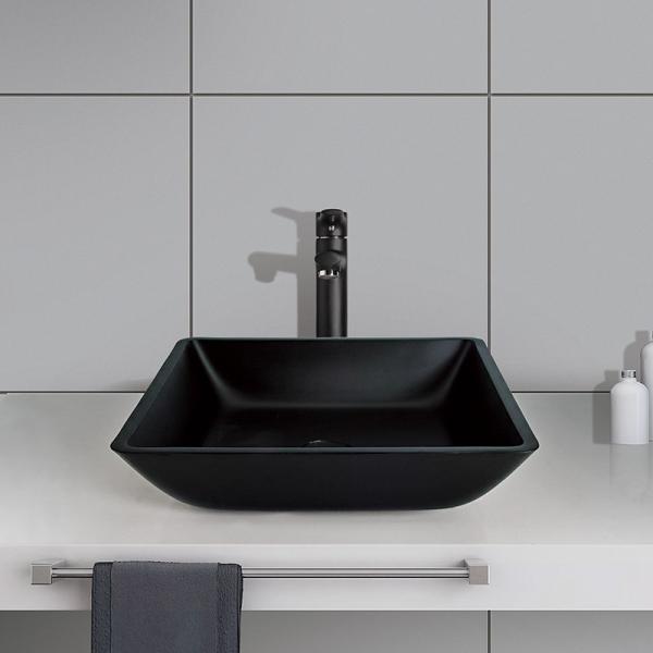 O banheiro Matt Black Basin Square Vessel afunda o vidro moderado 400mm