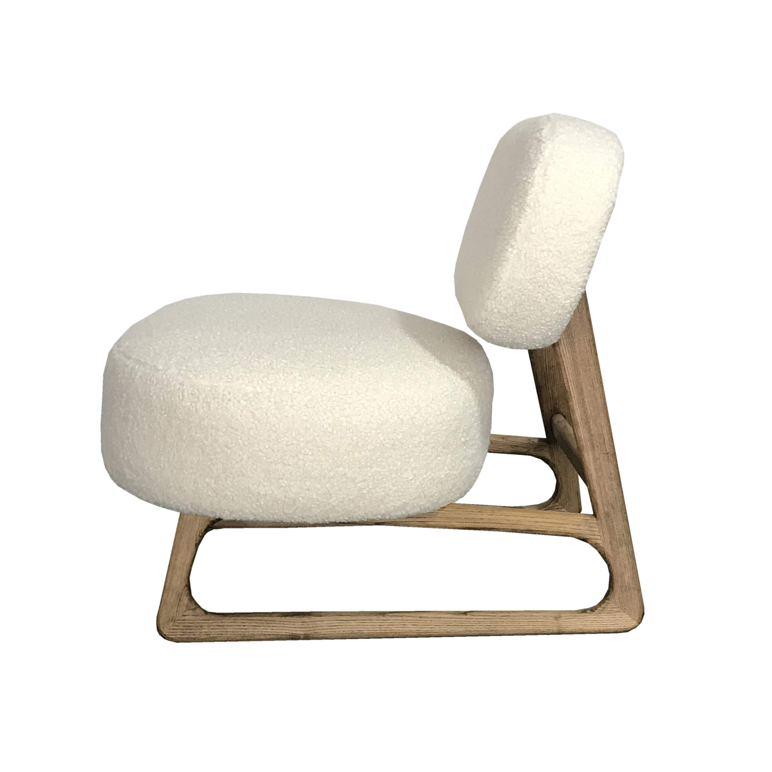 Minimalist White Bouclé Armless Lounge Chair, Solid Wood  CYC-021-WHT