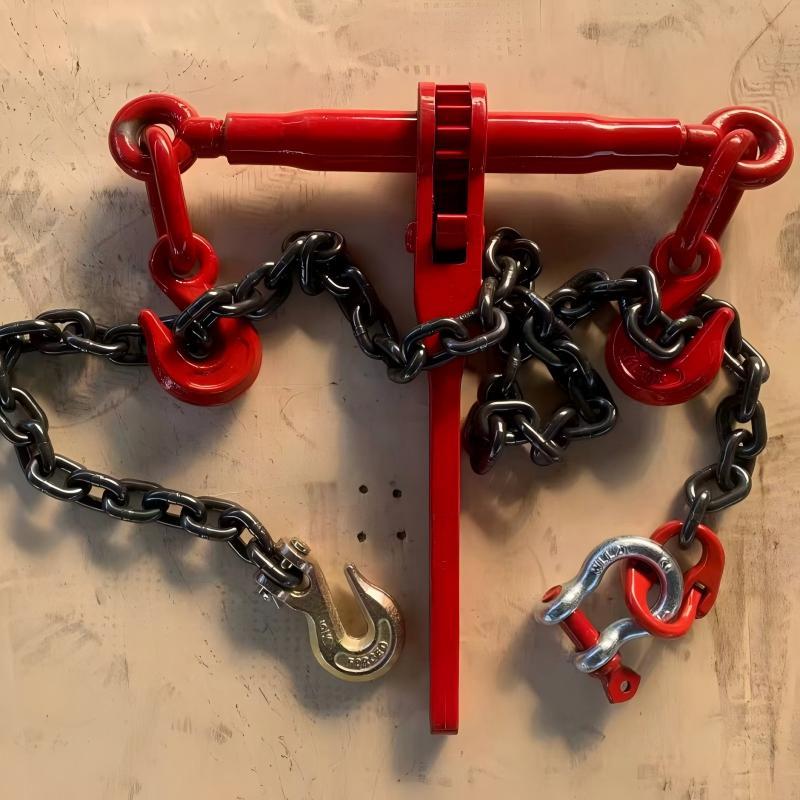 Ratchet Type Load Binder with G80 Lashing Chain, Cargo Chain Tensioner for Truck Cargo Securing