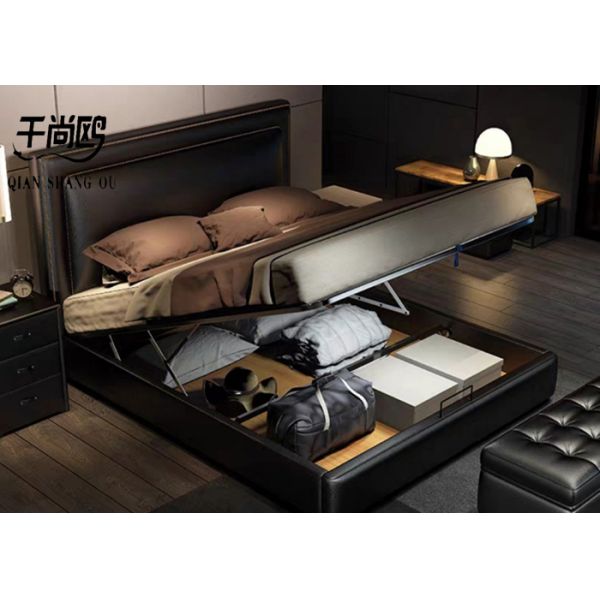Premium Luxury Leather Pneumatic Storage Bed Easy Clean / maintain