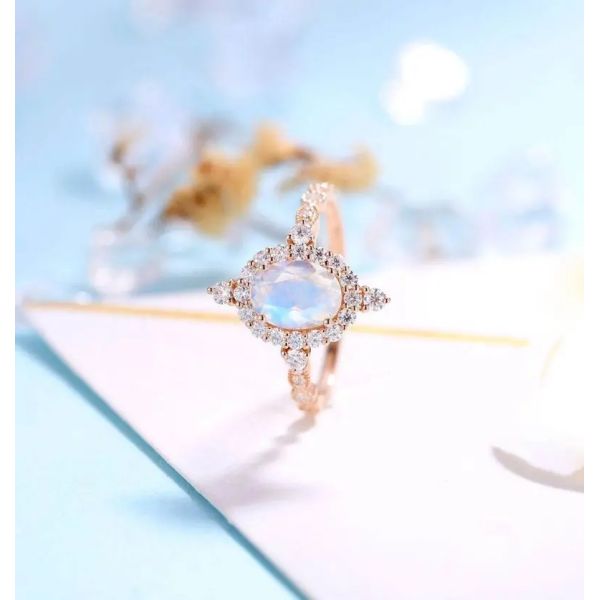 Стерлинговое серебряное розовое золото 925 1 кольцо Moonstone радуги кольца венчика цветка карата