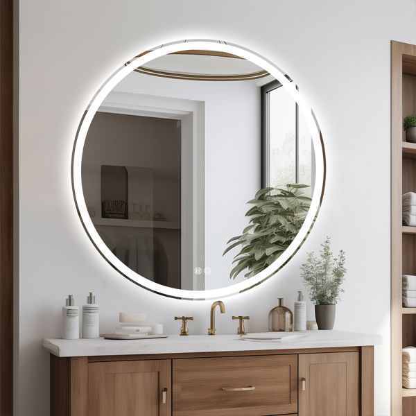 Waterproof Smart Round Bathroom Mirror Anti Fog LED Illuminated Wall Mirror With