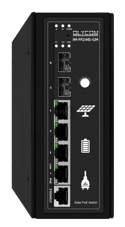 In-Built MPPT Solar PoE Switch L2 Managed Gigabit Ethernet 4 Port DIN Mounted CE