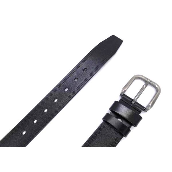 Agged Line Embossed Mens Casual Leather Belt  For Jeans Single Prong Buckle