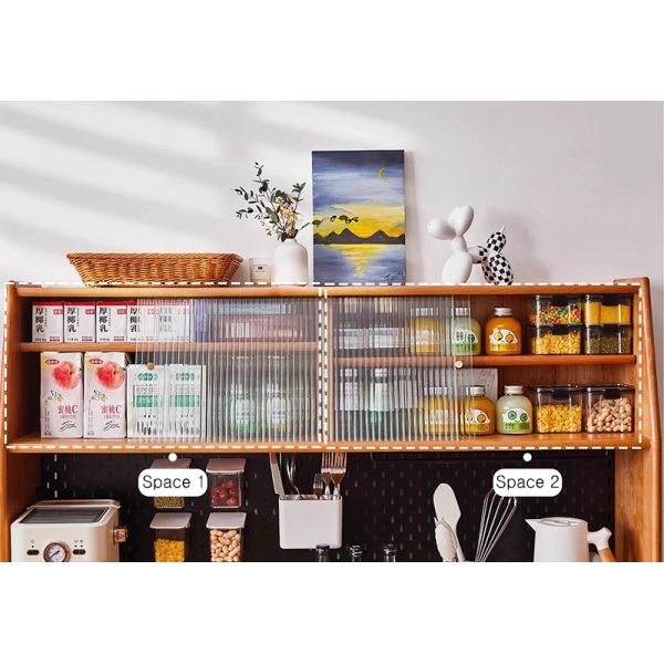 Solid Wood Kitchen Storage Cupboard Wooden Furniture Woven Dishes Cabinet in Pantry