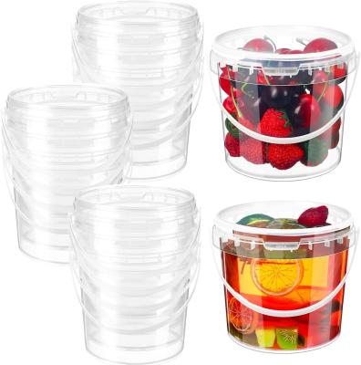 Clear Plastic Bucket With Lid And Handle (1 Pack), Ice Cream Tub With Lids - Food Grade Freezer And Microwave Safe Food Storage Containers, Round Plastic Pail Container, BPA Free