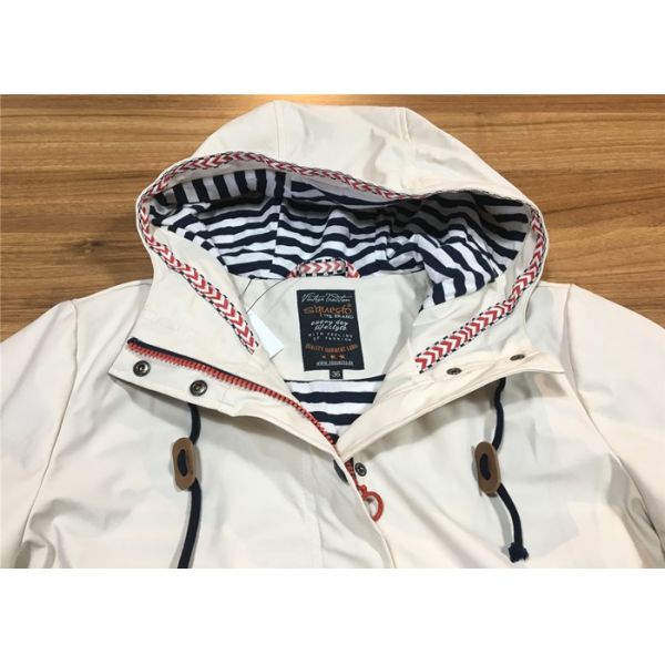 Anti Wind Hooded Ladies PU Jacket Beige Trench Coat , Womens Leather Clothing