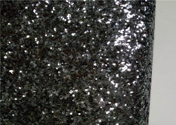 Synthetic Leather Pu Shiny Glitter Fabric , Black Sparkle Glitter Fabric