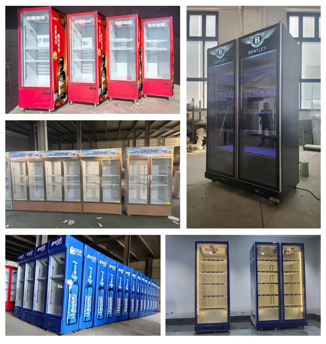 Commercial Double Door Refrigerator Beer Beverage Glass Upright Refrigerated Display Showcase