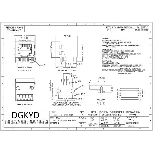 5621 Half Package Shielded Connector RJ11 Network Interface Round Pin DGKYD56211166GWA1D1Y4B
