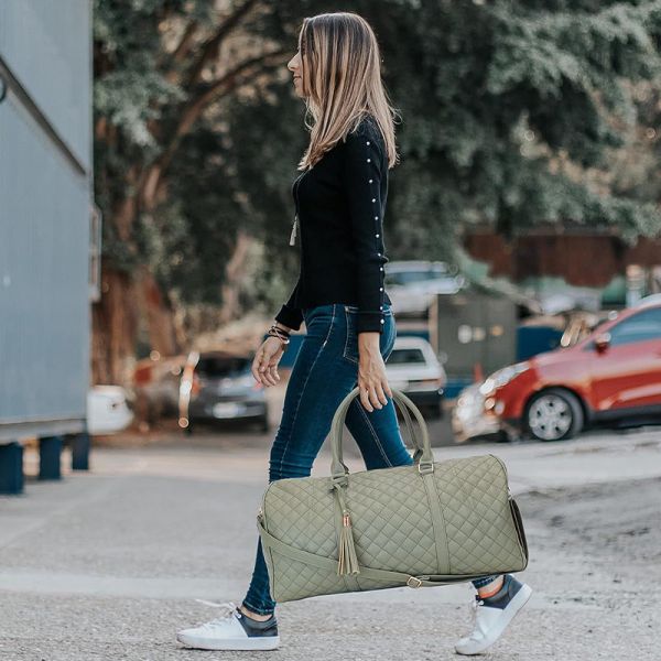 High-quality Customized Hand-made Quilted Duffel Bag Leather Overnight Bag Weekender Travel Bag