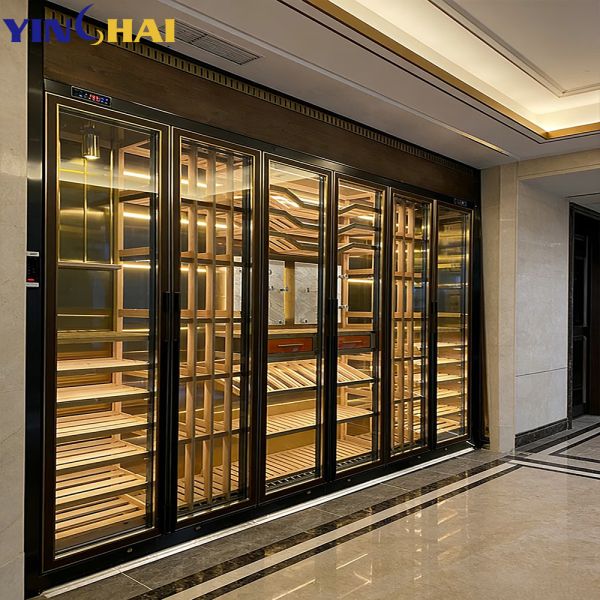 YINGHAI Luxury Glass Wine Cabinet with LED Light Stainless Steel Frame for Home