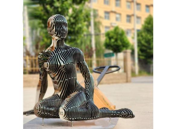 Jardim ou pátio decorativo corte a laser escultura de mulher de aço inoxidável