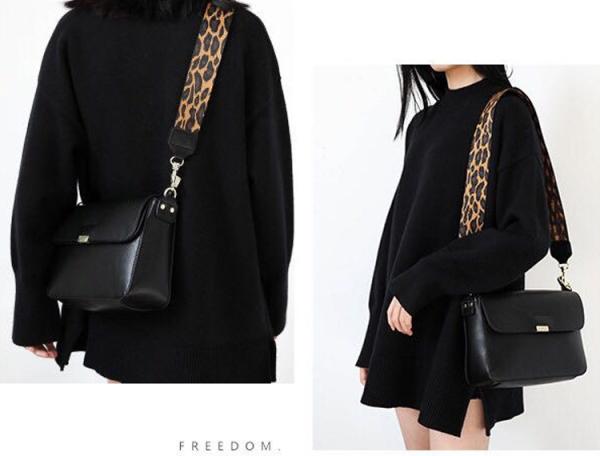 Fashion retro joker soft PU leather shoulder aslant cross bag leopard-print wide shoulder strap small crossbody bags