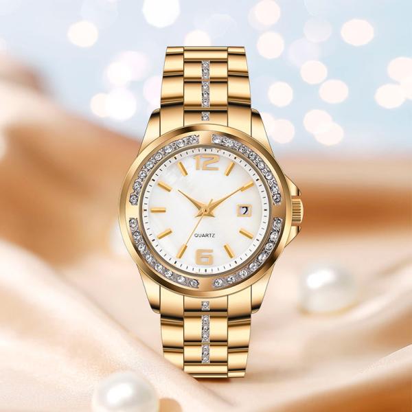 A caixa de aço inoxidável romântica clássica da liga Encrusted Diamond Quartz Watch For Women