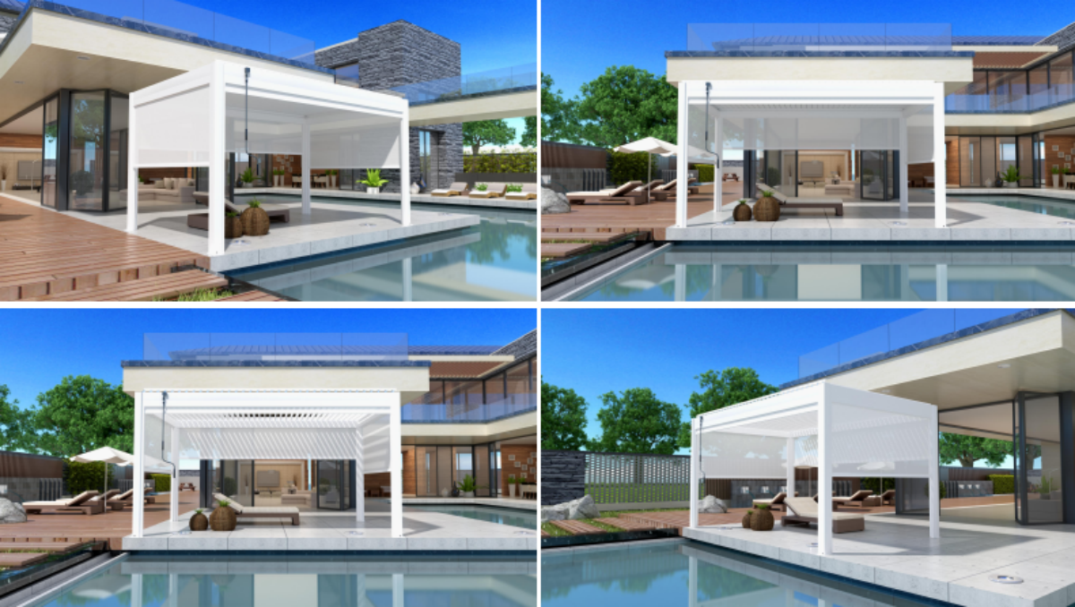 Pergola électrique et manuelle légère Durbale en aluminium pour espace de loisirs extérieur