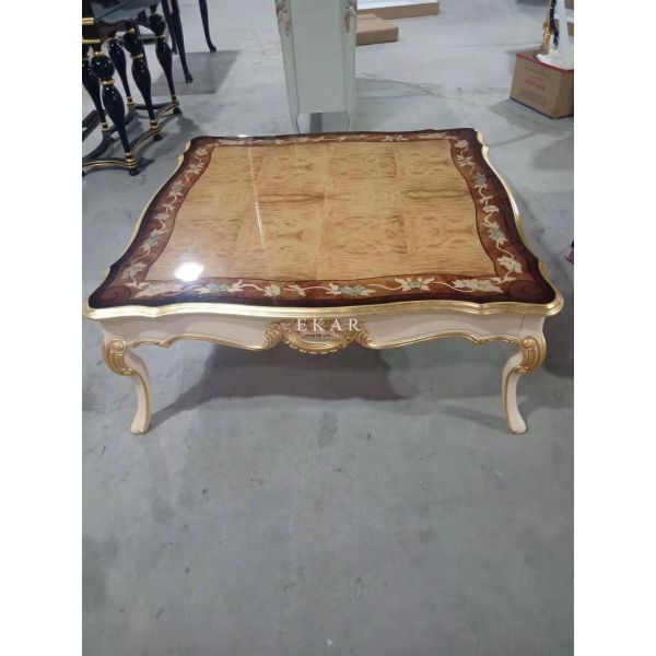 Wholesale High Gloss Finished Italian Classic Wooden Carving Tea Table