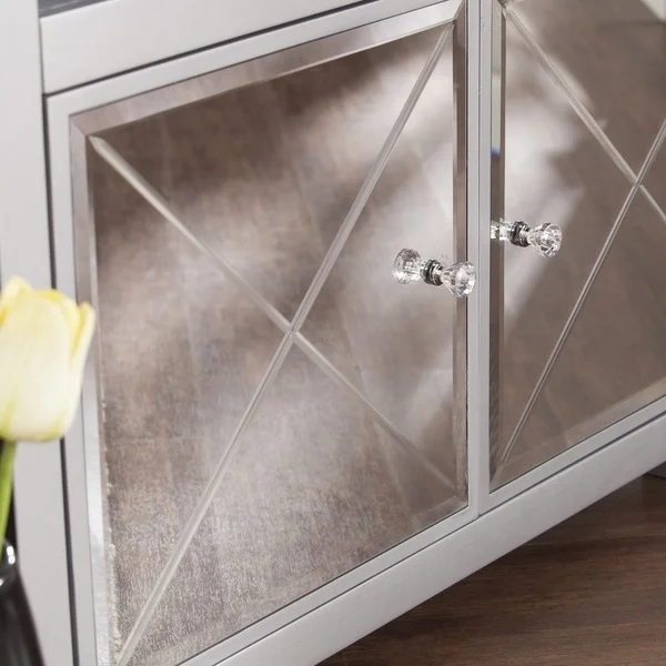 Sparkly silver mirrored TV stand 2 door corner TV bench for living room