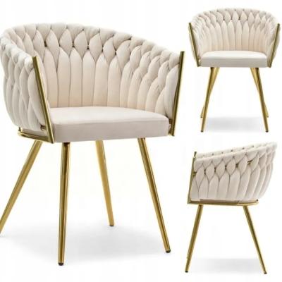 Woven Velvet Fabric Armchair Cream Upholstered Dining Chairs For Bedroom