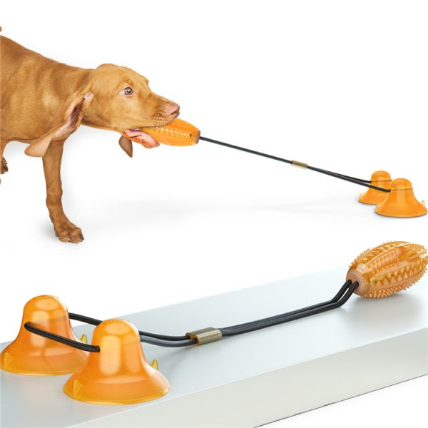 Indestructible Rubber Dog Treat Ball Bite-resistant Double Sucker Chew Toy Dog Pet Toys With 2 Suction Cup Rope