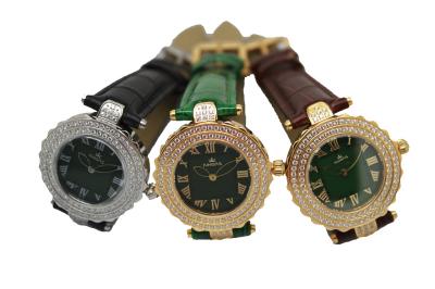 Gold Jade Watch Genuine Leather Band For Women Water Resistant