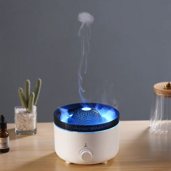 360ml Hot Home Appliance Air Fresher Ultrasonic Flame Remote Control Jellyfish Aroma Diffuser 3D Fire Volcano Air Humidifier