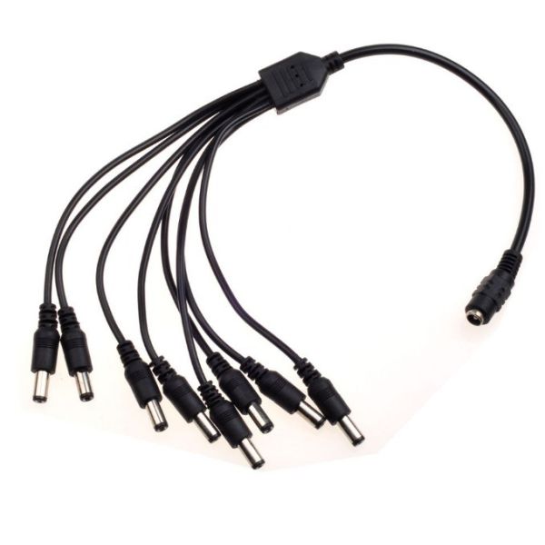 12v dc 8 Channel Power Cable Splitter 1 Female to 8 Male Black CCTV Security System Camera