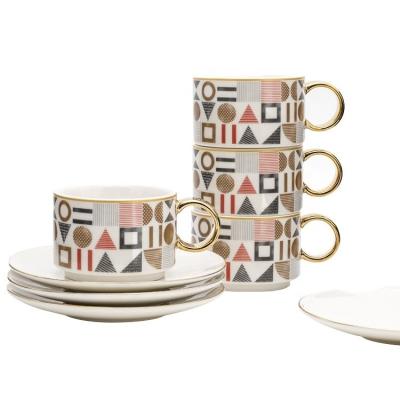 Ceramic Sauce Dish Tea Cup Pottery Ceramic Stacking Coffee Cups And Saucers With Gold Handle