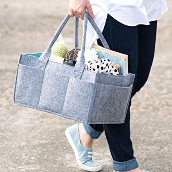 Portable Baby Diaper Caddy , Heavy Duty Felt Nappy Caddy Organiser