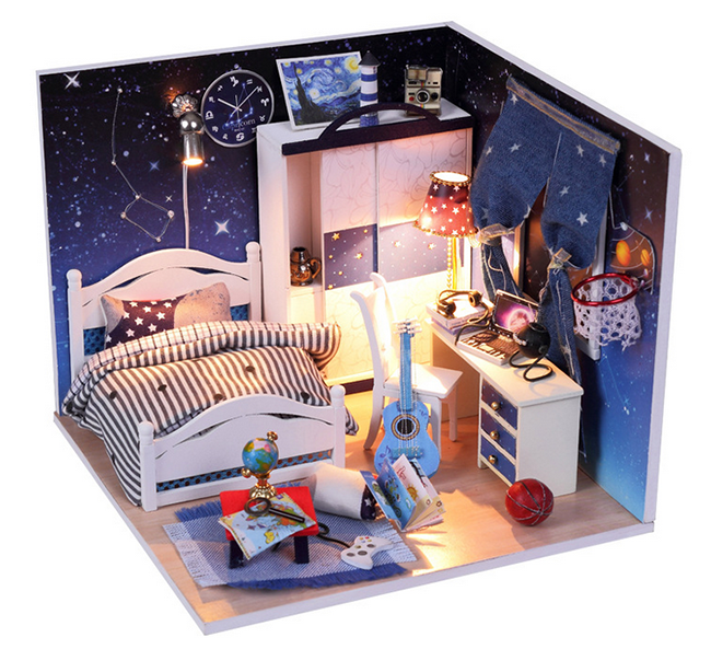 Dollhouse, DIY Lights House, Wooden Model, Education Romantic Full House, building model