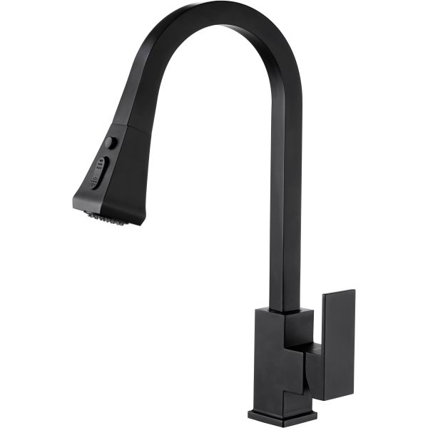 Elegante estilo minimalista negro tira abajo grifo de cocina cuerpo de latón
