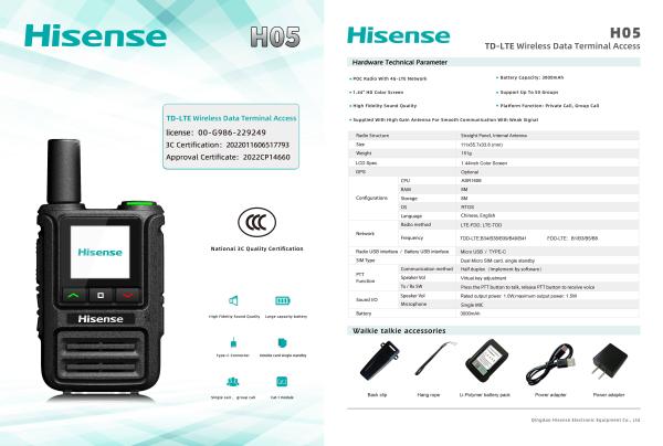 Radio Hisense H05 4G LTE POC con pantalla a color de 1,44 pulgadas