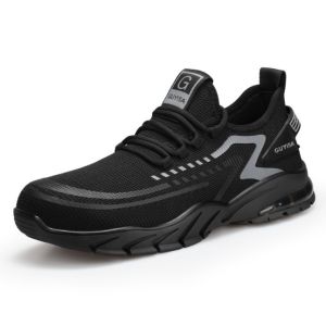Men’s Lightweight Steel Toe Safety Shoes Mesh Upper PU Sole Breathable Anti-Static Puncture-Resistant Air Cushion Work Sneakers