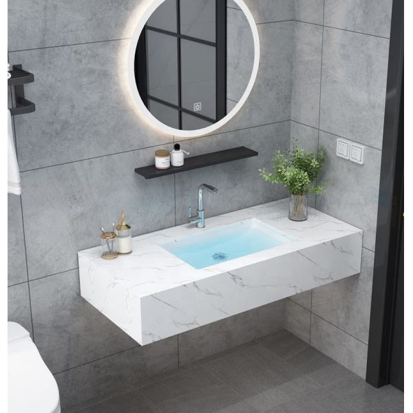 Modern Wall Hung Cabinet , Marble Double Sink Bathroom Vanity