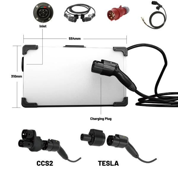 Estações de carregamento rápido de corrente contínua portáteis Carregador de veículos elétricos de 20 kW certificado CE com cabo GBT CCS2