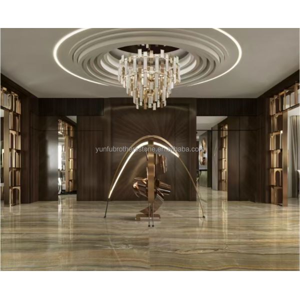 Hotel Bathroom Wall Panel and Vanity Basin with Sink Made of Natural Stone Onyx Marble