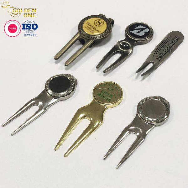 Plated Repair Golf Divot Tool Custom Logo With Metal Ball Marker